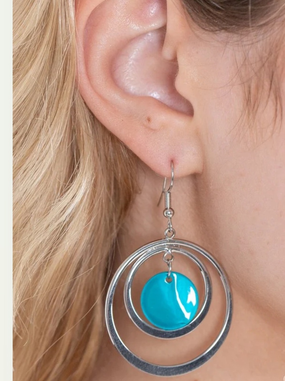 New! Mai Tai Tango Blue Shell Disc Double Circle‎ Hoop Dangle Drop Earrings